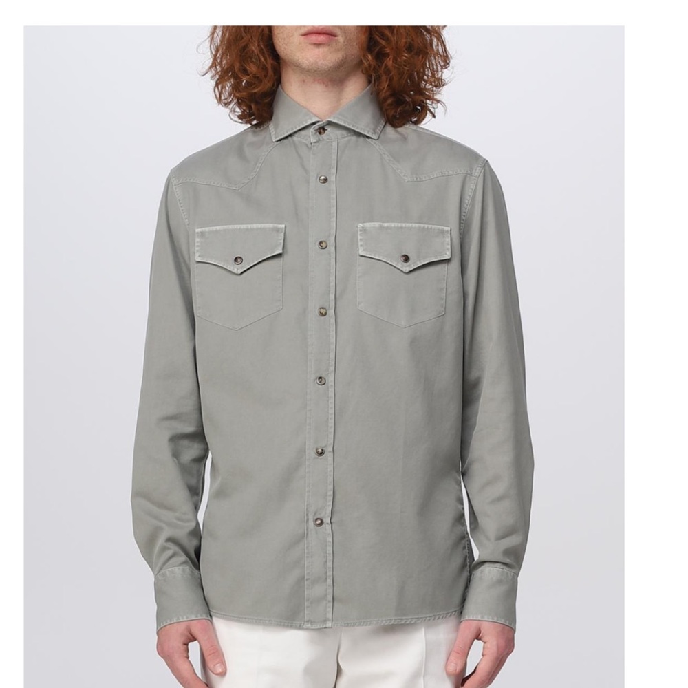 Brunello Cucinelli Sage Cotton Western Shirt – Size XXS (NWT)